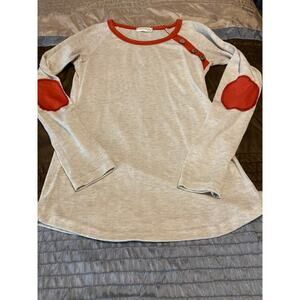 Twenty Second oatmeal and orange elbow patch sweater Size Small (S)